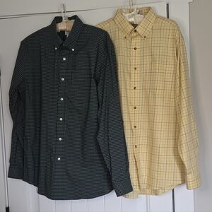 L.L. Bean Mens Long Sleeve Button up  Plaid Traditional Fit Med Shirt Set Of 2